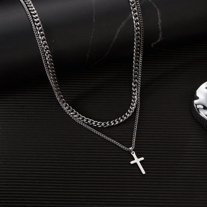 Men's Double Layer Cross Fashion Curb Hemp Necklaces