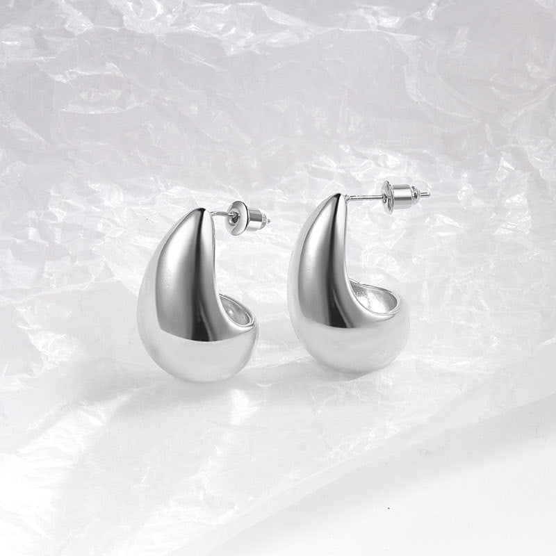 Fashion Style Metal Glossy Surface Water Drop Bean-shaped Earrings