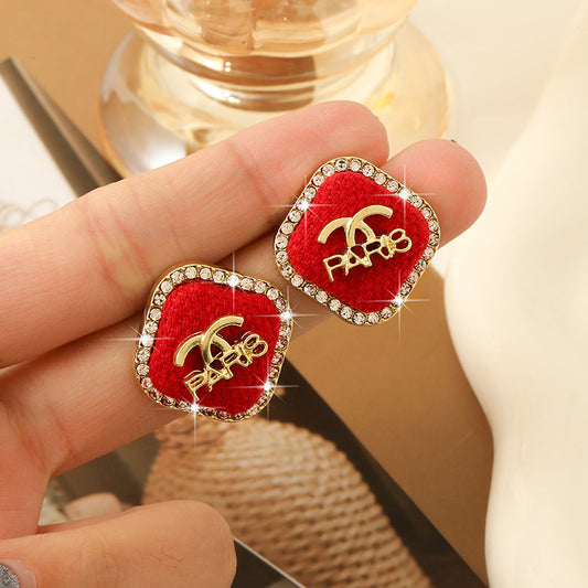 Korean Style Cloth Pattern Light Luxury Personality Beaded Earrings