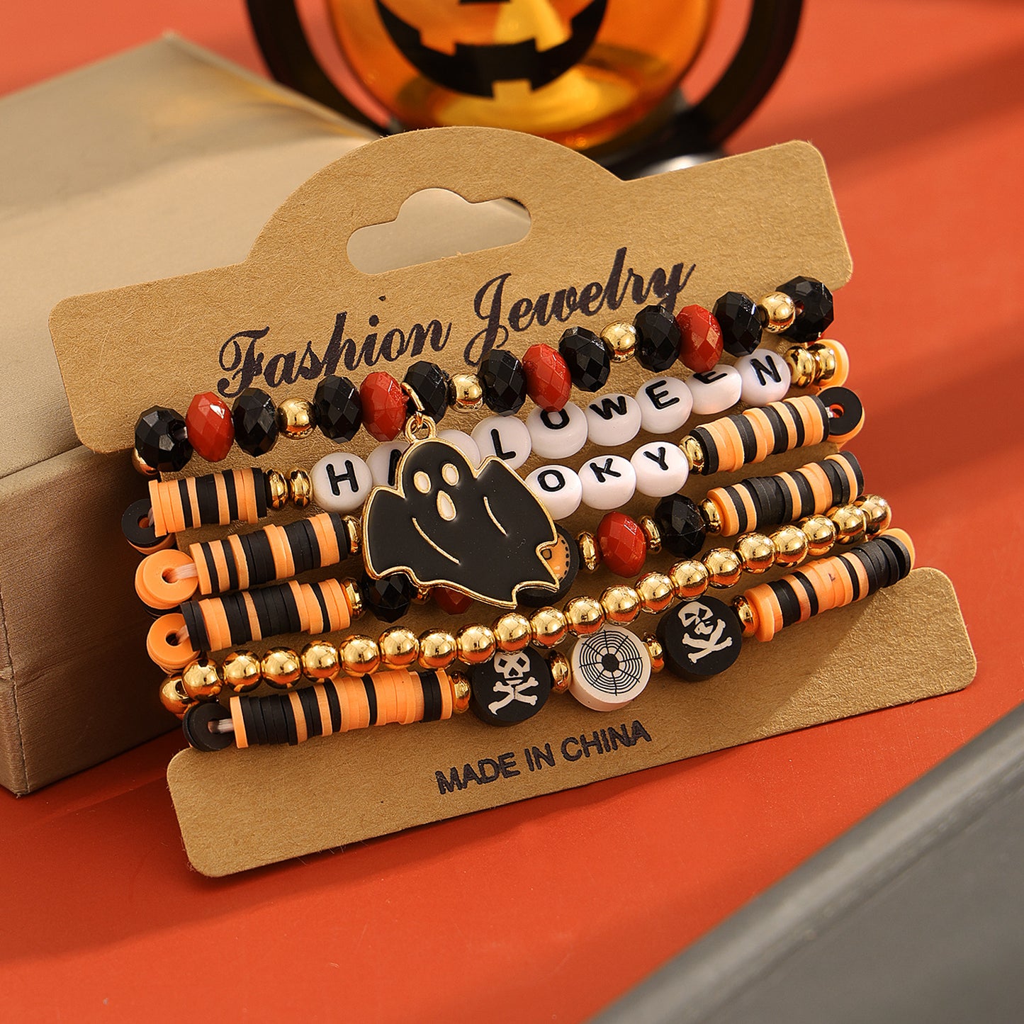 Halloween Pumpkin Polymer Clay Punk Alloy Letter Bracelets