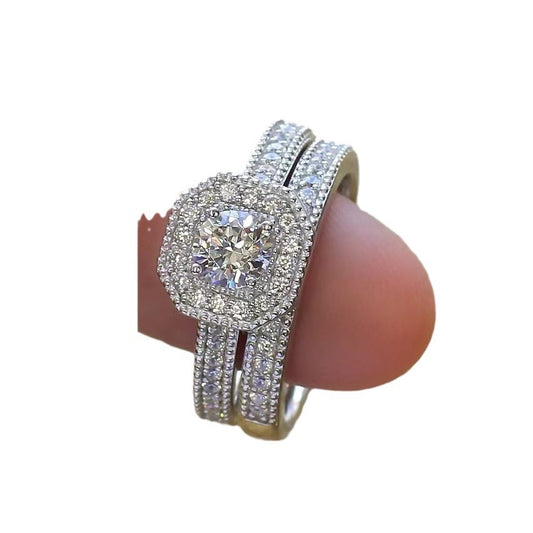 Women's Diamond Couple Princess Round Set Fashion Luxury Rings