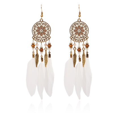 Ethnic Style Long Feather Temperamental Tassels Personality Earrings