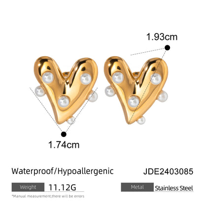 Stainless Steel Pearl Love Heart High-grade Earrings