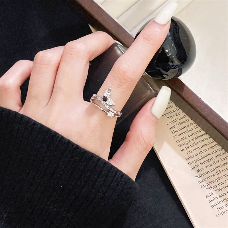 Light Luxury Fishtail Color Open-end Zircon Advanced Simple Design Rings