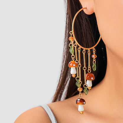 Mori Style Mushroom Leaf Exaggerated Big Earrings