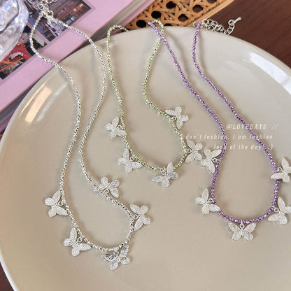 Women's Luxury Sweet Cool Sier Beaded Butterfly High-grade Clavicle Necklaces