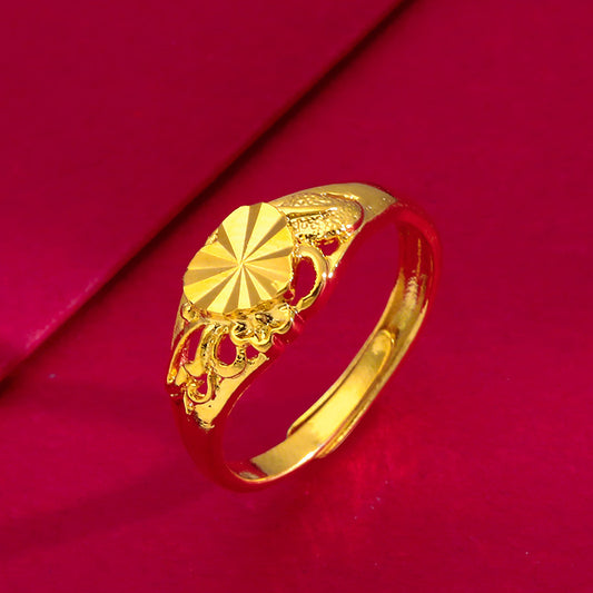 Women's Placer Gold Open Coin Female Flower Live Rings