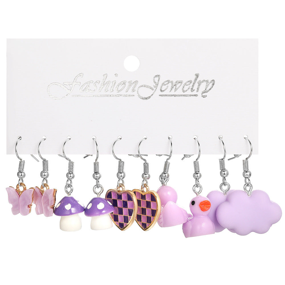 Butterfly Cloud Little Duck Drip Glazed Mushroom Earrings