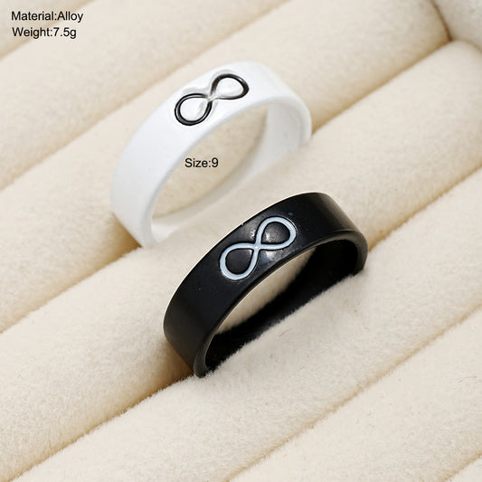 Women's & Men's Couple Combination Black White Lucky Words Rings