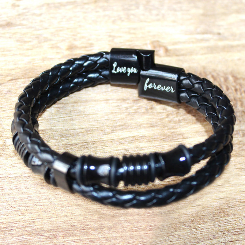 Men's Black Leather Rope Woven Handmade Bracelets