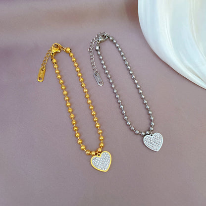 Jeweled Loving Heart Round Beads Elegant Lucky Minimalist Chain Bracelets