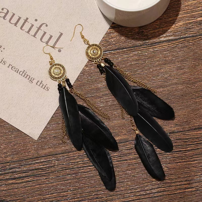 Bohemian Feather Ethnic Yunnan Travel Vintage Earrings