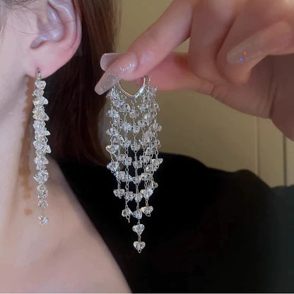 Women's Long Full Rhinestone Tassel Fashion Elegant Earrings