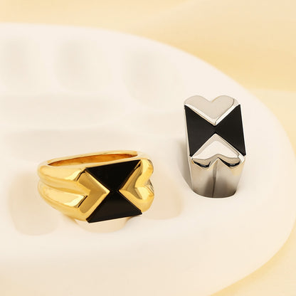 Women's Black Triangle Enamel High-grade Titanium Steel Rings