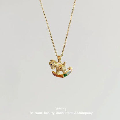 Colorful Pony Rainbow Horse Jewelry Diamond Inlaid Clavicle Necklaces