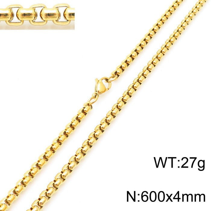 Women's & Men's Stainless Steel Square Pearl Chain Titanium Card Necklaces