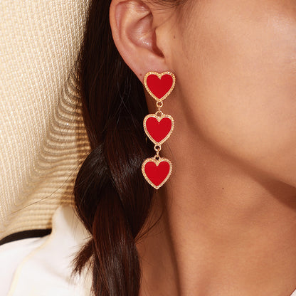 Drop Oil Red Love Heart Simple Peach Earrings