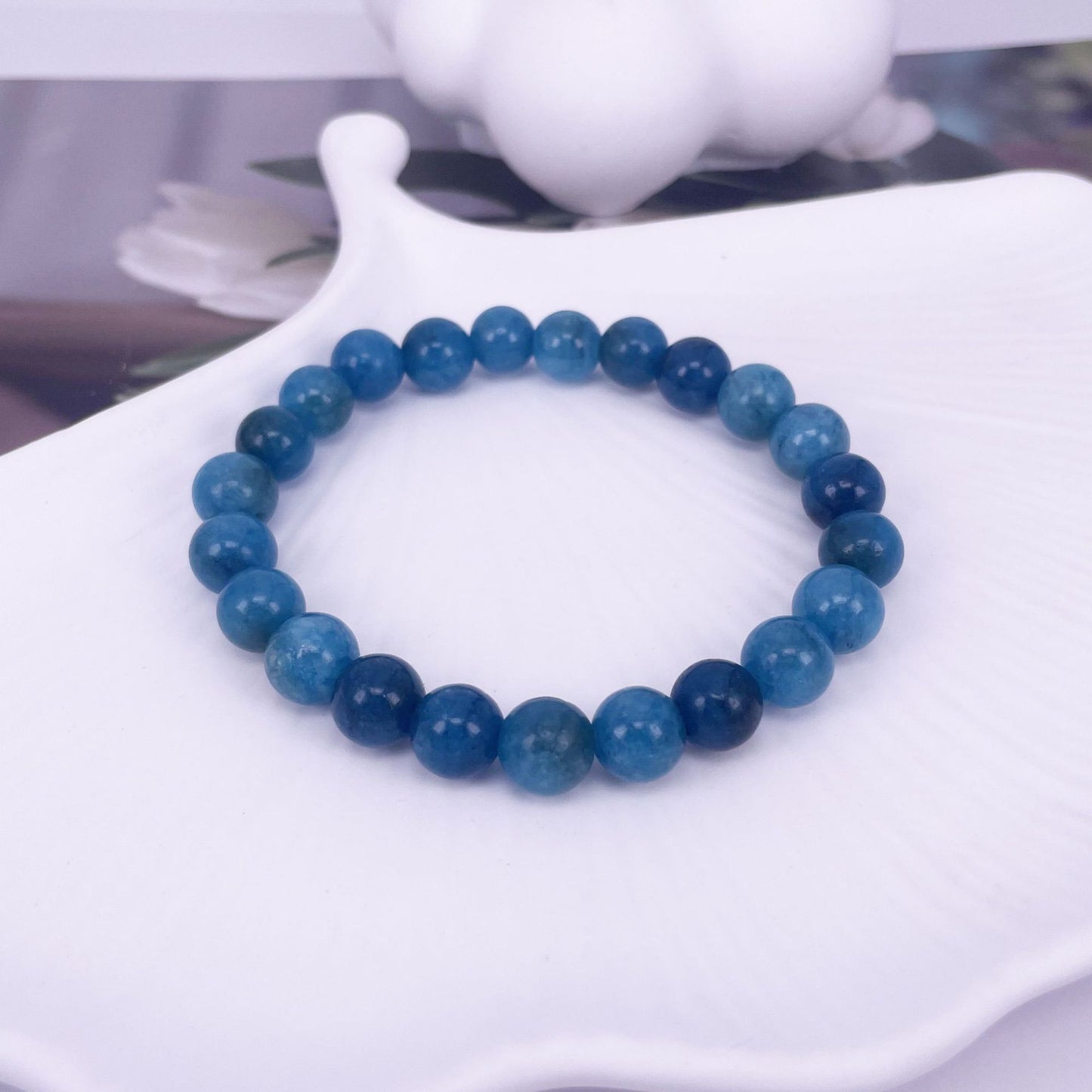 Natural Apatite Beaded Single Circle Round Bracelets