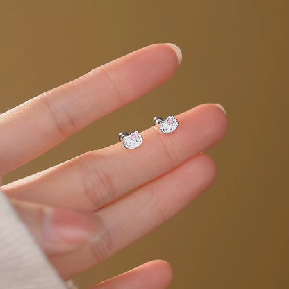 Pure Sier Cat Screw Cute Sweet Earrings