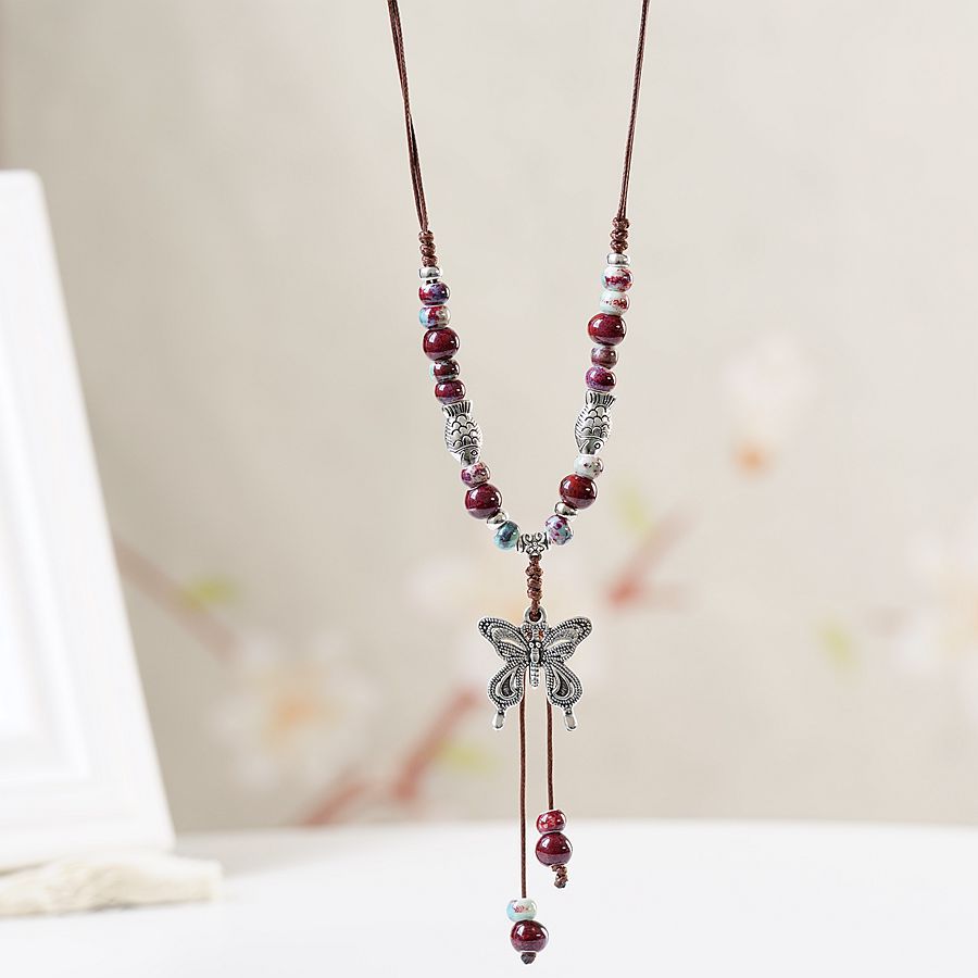 Women's Artistic Ethnic Style Noble Butterfly Ceramic Necklaces
