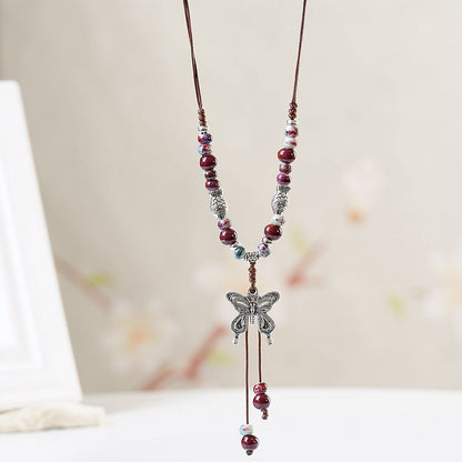 Women's Artistic Ethnic Style Noble Butterfly Ceramic Necklaces