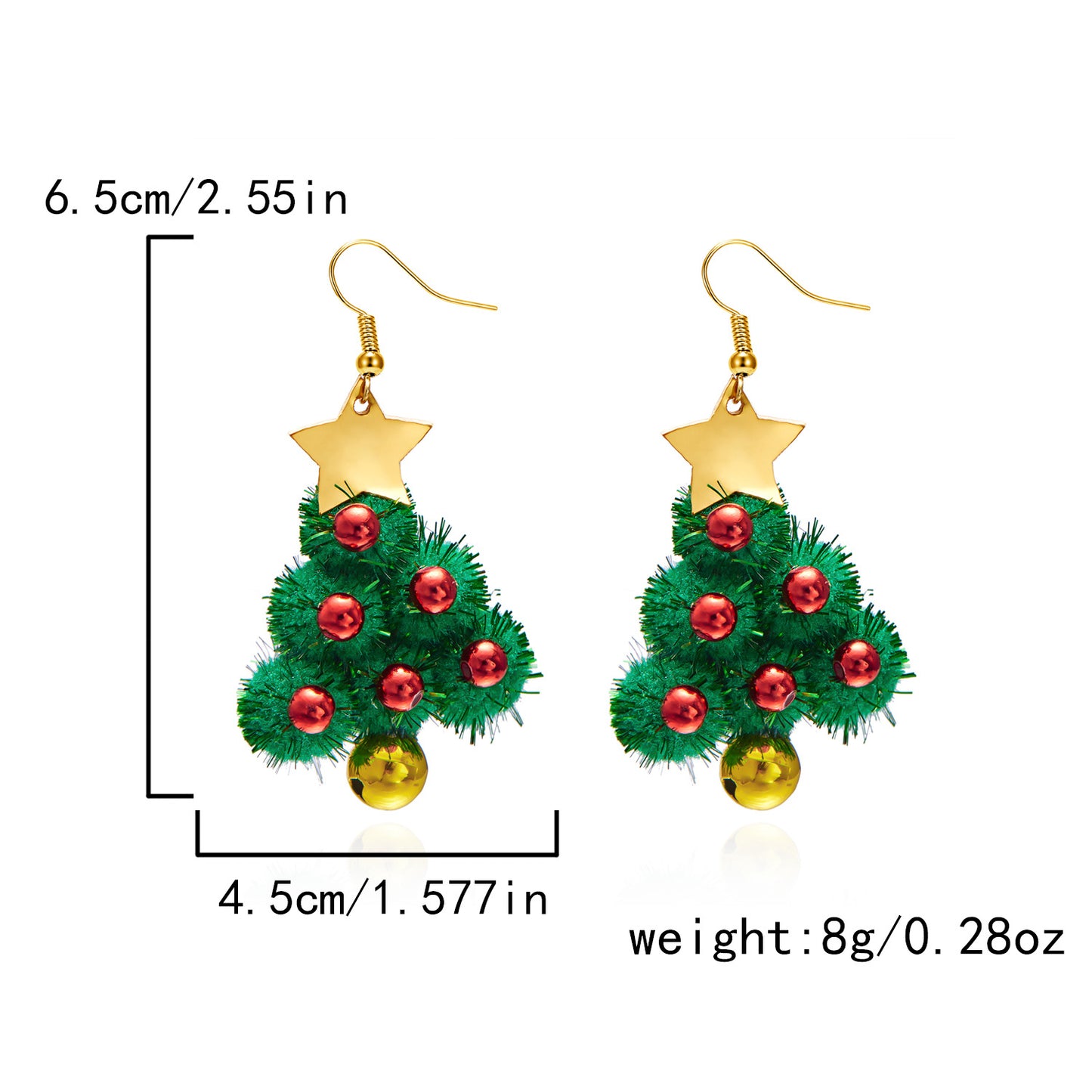 Diamond Christmas Tree Bow Garland Bell Earrings