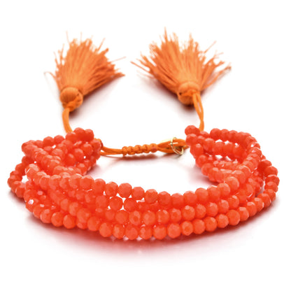 Crystal Beads Carved Agate Tassel Woven Bracelets