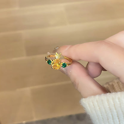 Women's Inlaid Colored Gems Open Retro Simple Temperamental Index Rings