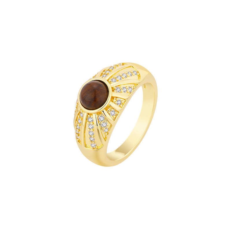 Tigereye Square Diamond Wide Design Light Luxury Rings