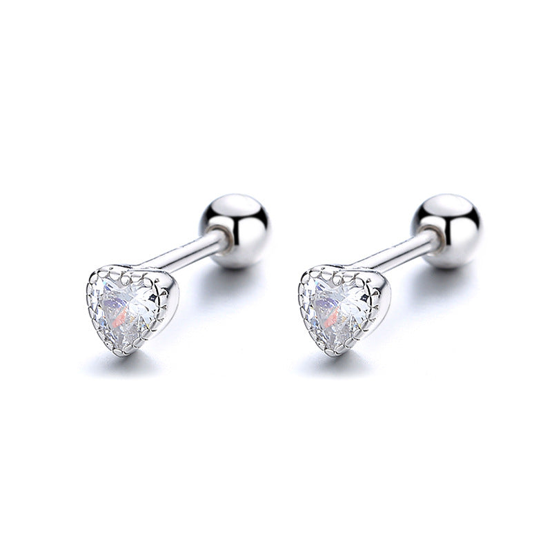 Love Heart-shaped Zircon Female Sterling Sier Simple Thread Earrings