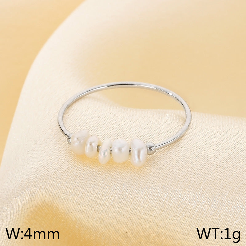 High-grade Temperament Freshwater Pearl Titanium Steel Female Design Rings