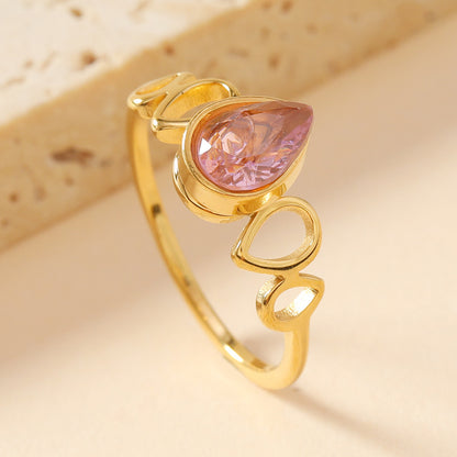 Women's Stainless Steel Ornament Color Inlaid Zircon Rings