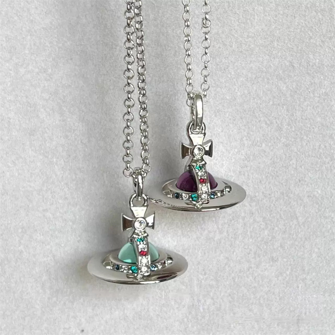 Green Purple Three-dimensional Saturn Light Luxury Minority Necklaces