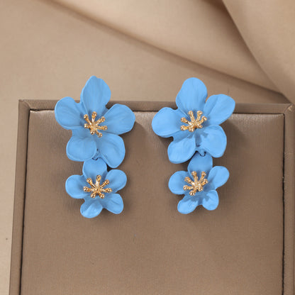 Trend Multicolor Double Layer Flower Simple Earrings