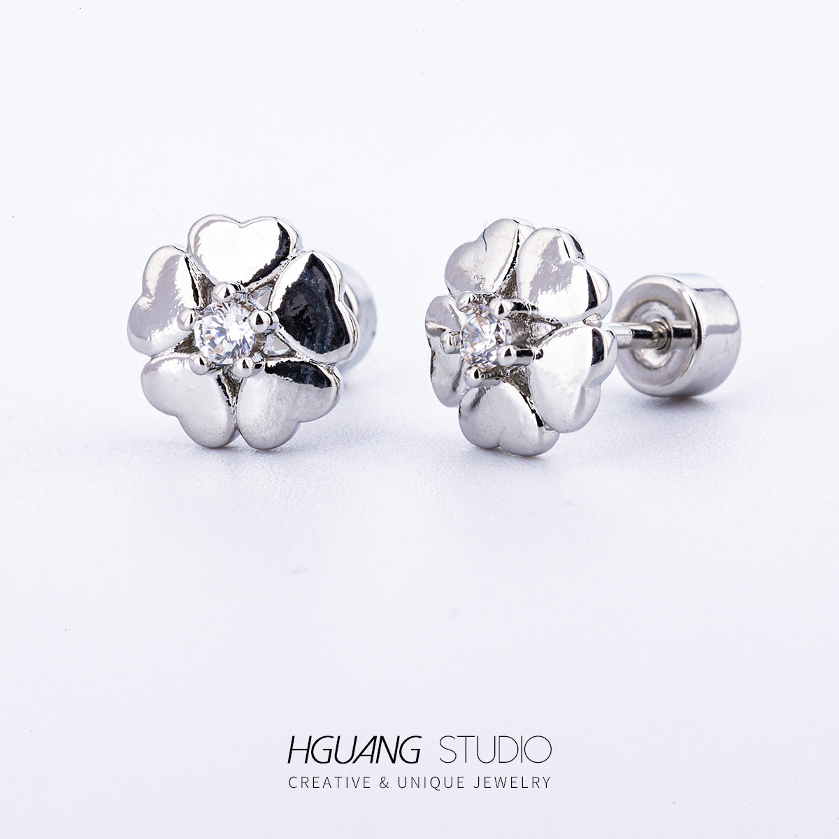 Titanium Steel Gold Micro Inlaid Zirconium Nail Earrings