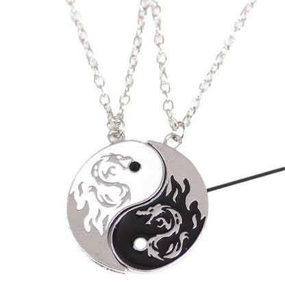 Style Black White Double Dragon Brothers Ornament Necklaces