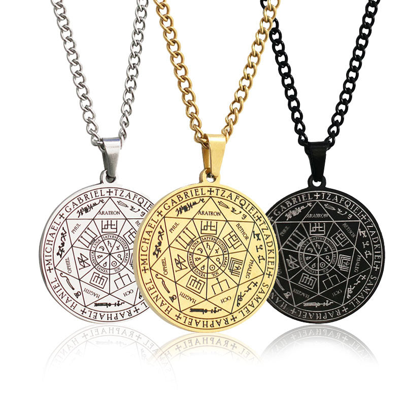 Men's Steel Seven Angel Magic Array Titanium Round Necklaces