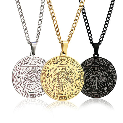 Men's Steel Seven Angel Magic Array Titanium Round Necklaces