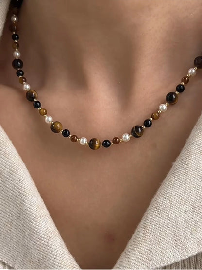 Vintage Brown Tigereye Pearl Light Luxury Necklaces