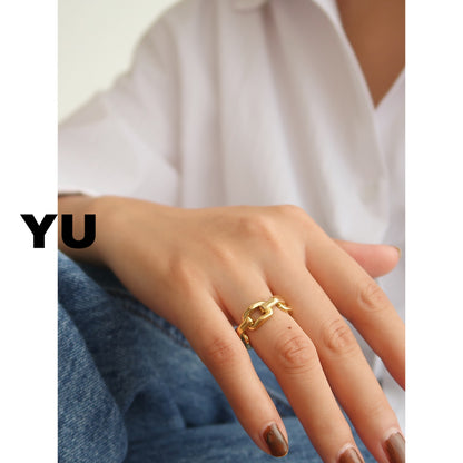 With Yu Ornament Square Chain Female Personality Titanium Rings