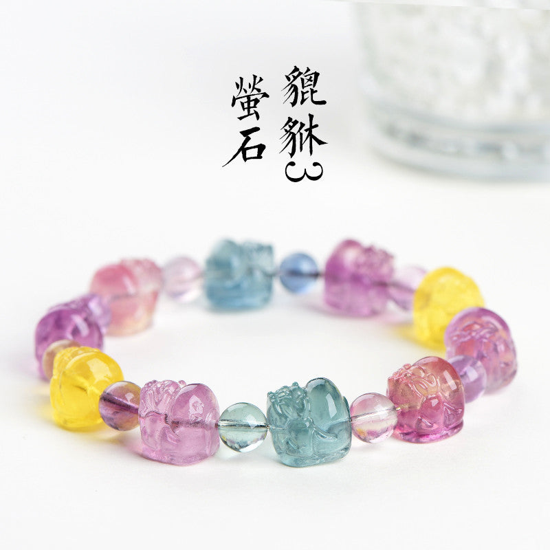 Carved Fluorite Small Fish Rabbit Dual Bracelets