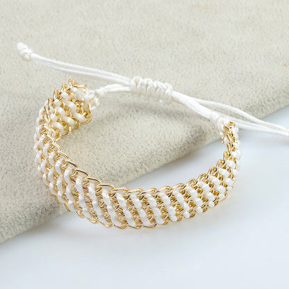 Colorful Chain Woven Wide Body Gold Bracelets