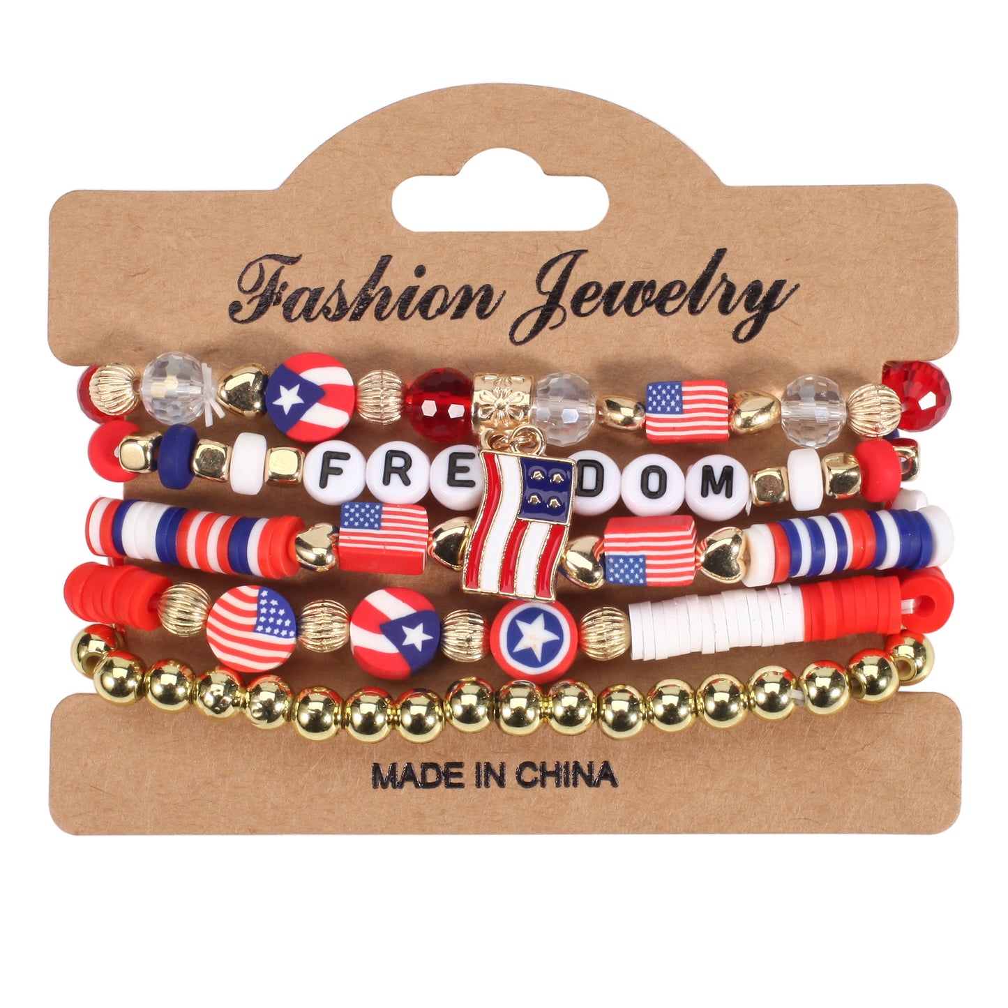 Flag Red White Blue Artificial Crystal Independence Bracelets