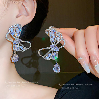 Zircon Butterfly Water Drop Geometry High Earrings