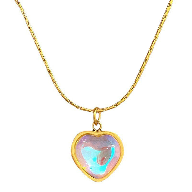 Colorful Peach Heart Minimalist Furnace Real Gold Female Clavicle Necklaces