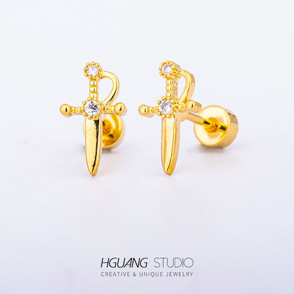 Titanium Steel Gold Micro Inlaid Zirconium Nail Earrings