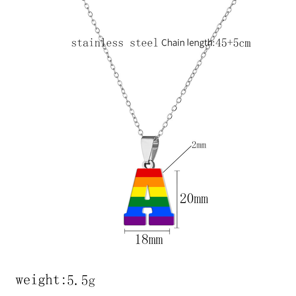 Women's Color Rainbow Letter Printing Titanium Steel Stainless Pendants