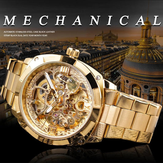 Men's Fashion Luxury Automatic Watch Golden Hollow Mechanical Watches
