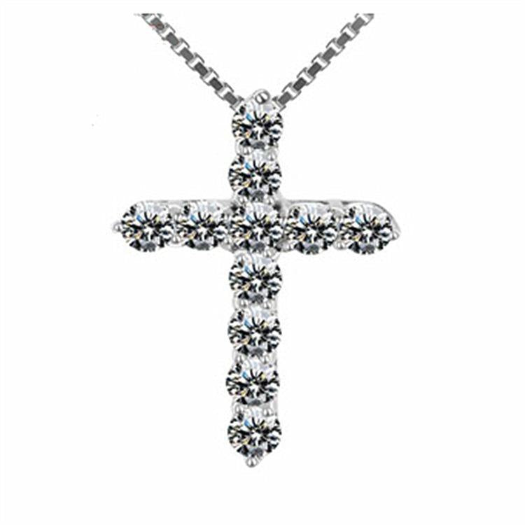 Cross Simple Rhinestone Yellow Gold Clavicle Pendants