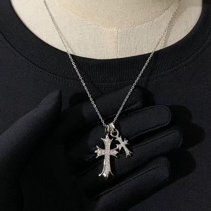 Women's & Men's Sweater Accessories Full Diamond Double Cross Mild Luxury Necklaces